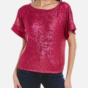 Trina turk women’s magenta pink sequin  crewneck shirt NWT M L48-25